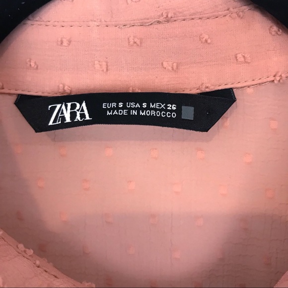 Zara Belted Dotted Mesh Tiered Dress Peach Pink S - Picture 11 of 15